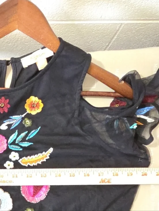 Kyra Tunic Black Cold Shoulder Large Embroidered Floral Tulle Whimsigoth Fairy - Picture 8 of 11